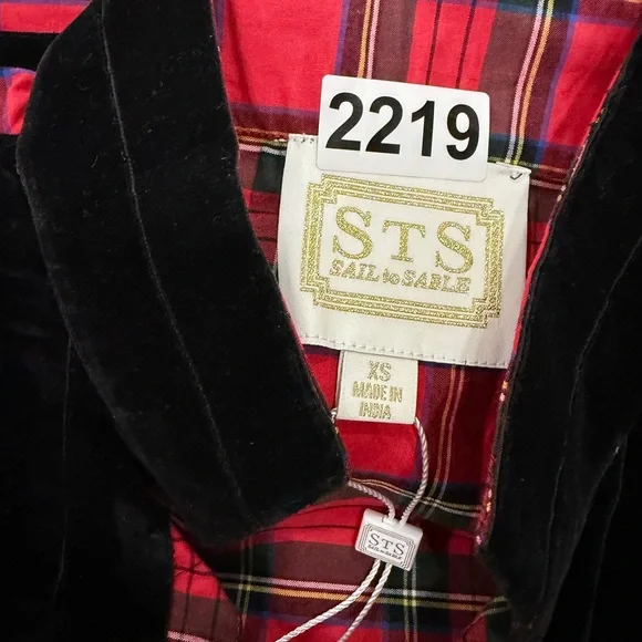 Sail to Sable STS Red Tartan Plaid Velvet Trim Dress XS NWT - Picture 13 of 14